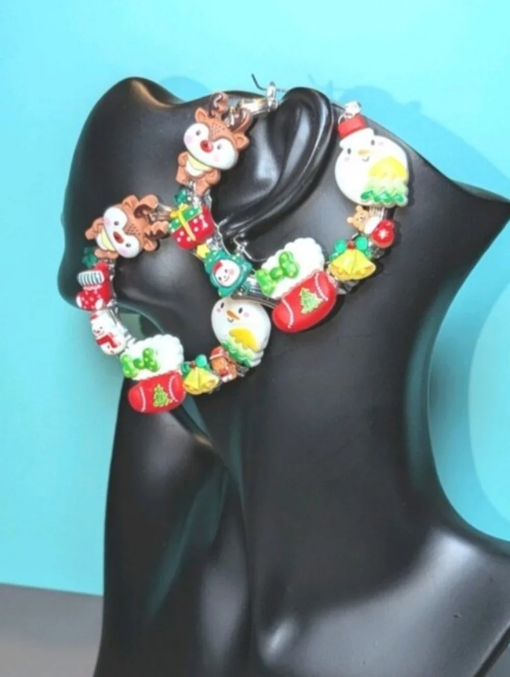 Hand Crafted Festive Holiday Charm Hoop Earrings - Red, Green, White, Yellow